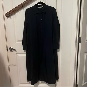 Zara Long Navy Shirt Dress with Pleated back
